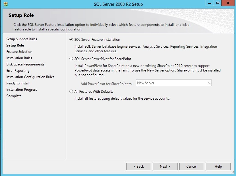 صفحه Setup Role گزینه Sql Server Feature Installation