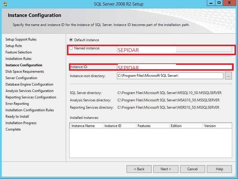 صفحه Instance Configuration