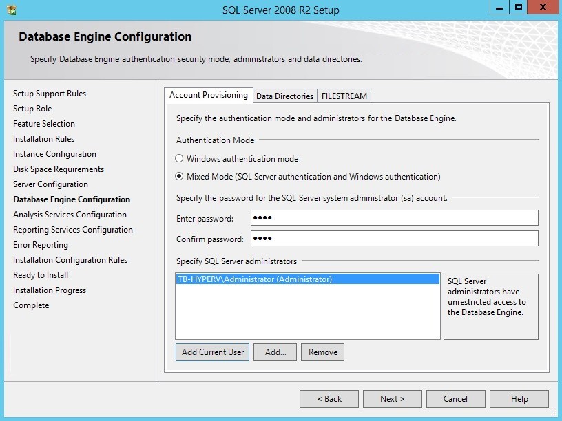 Data Base Engine Configuration