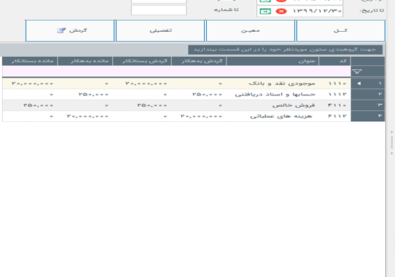 گزارش مرور حساب‌ها در نرم افزار دشت