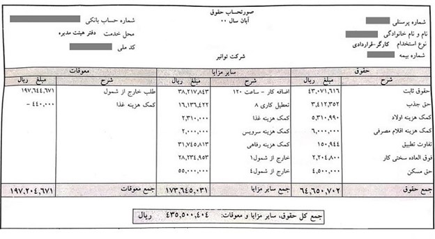 نمونه فیش حقوقی